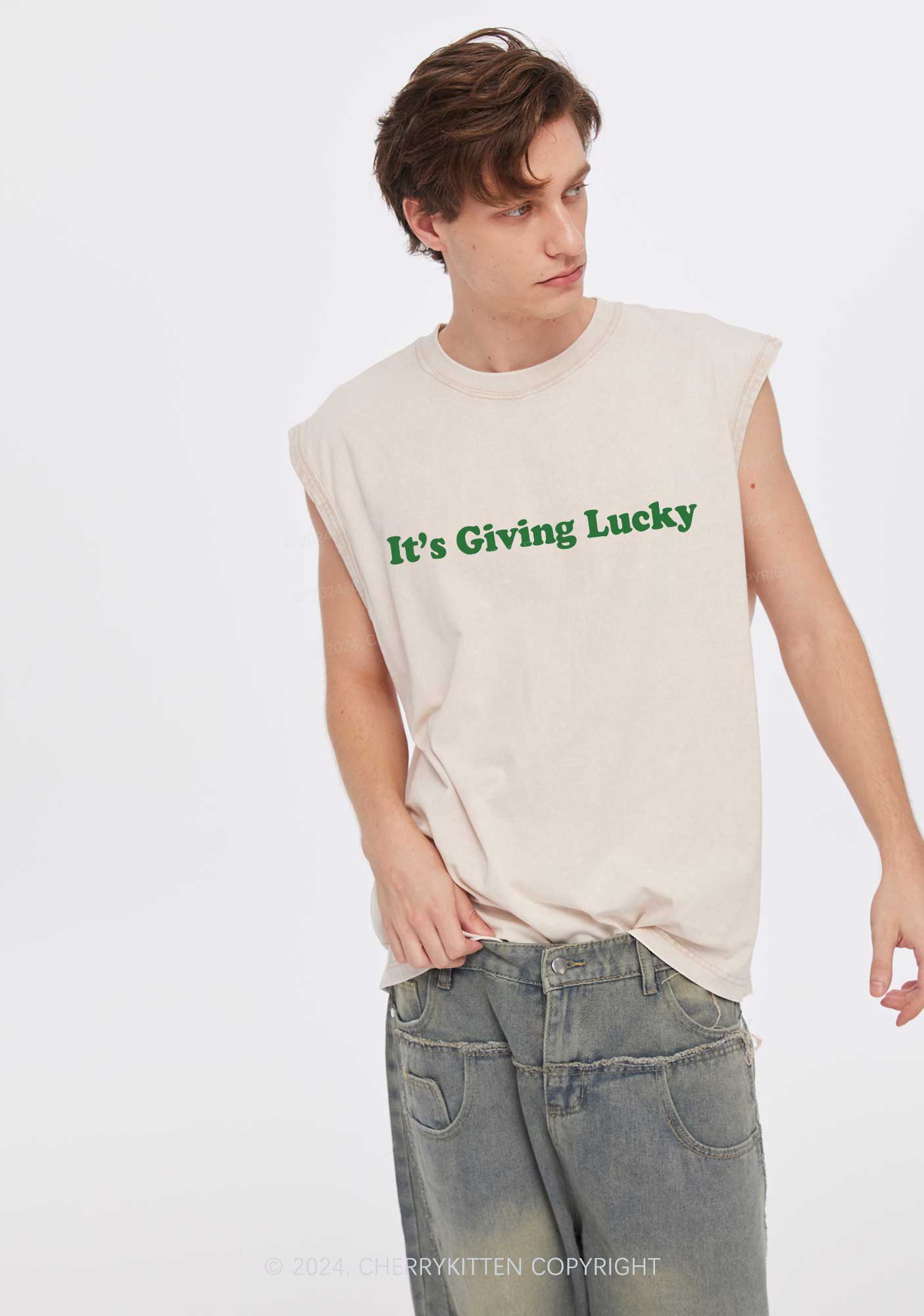 Its Giving Lucky St Patricks Y2K Washed Tank Cherrykitten