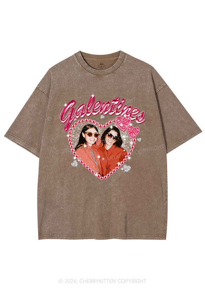 Custom Galentines Photo Y2K Valentine's Day Washed Tee Cherrykitten