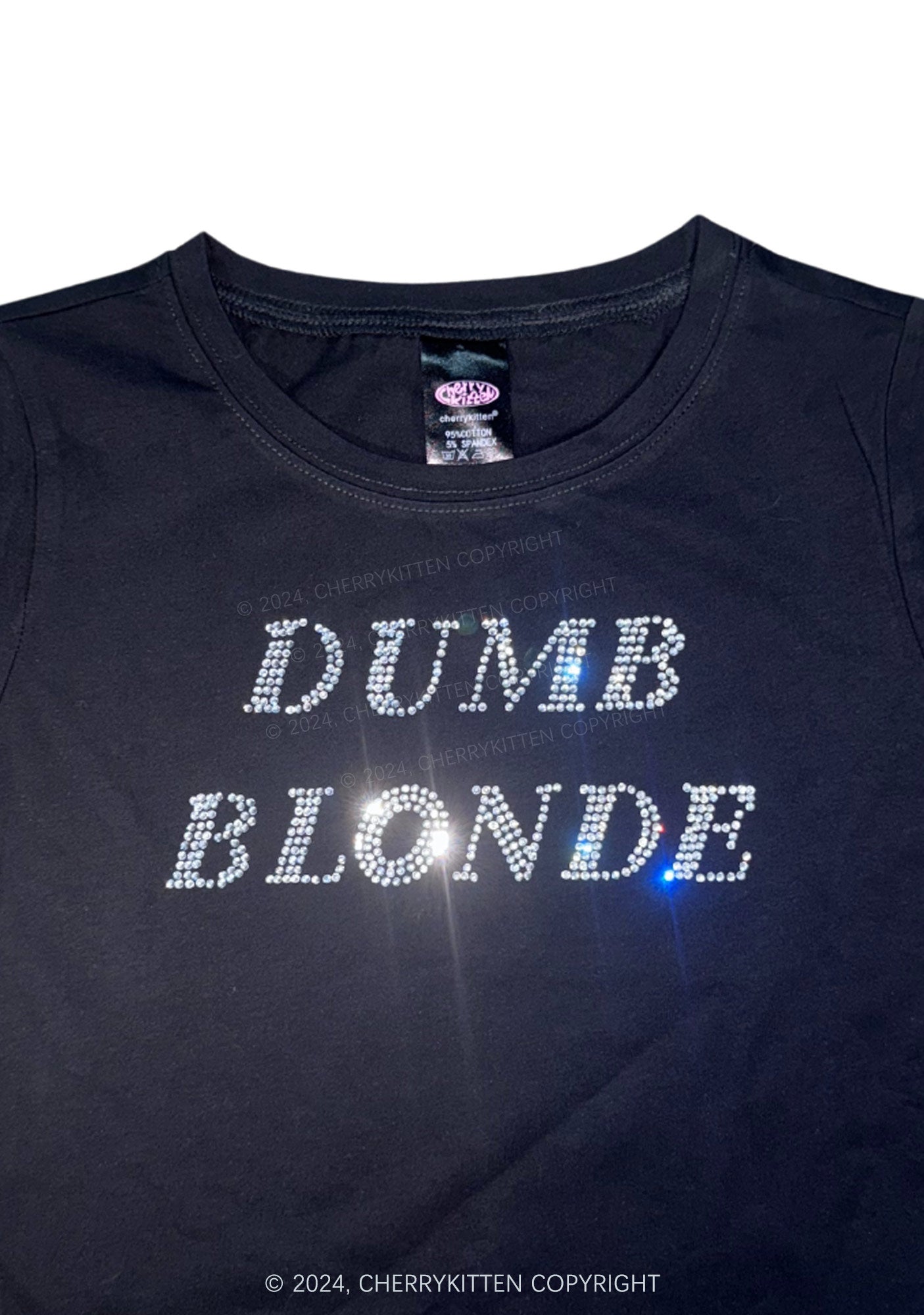 Rhinestone Dumb Blonde Y2K Baby Tee Cherrykitten