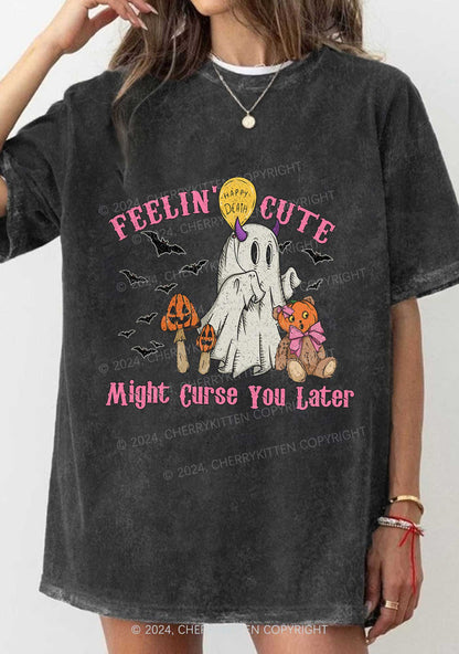 Halloween Feelin Cute Y2K Washed Tee Cherrykitten