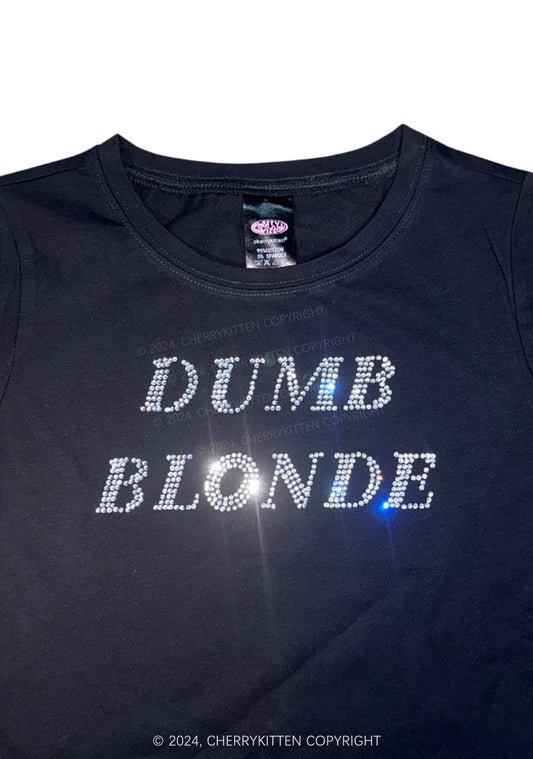 Curvy Rhinestone Dumb Blonde Y2K Baby Tee Cherrykitten