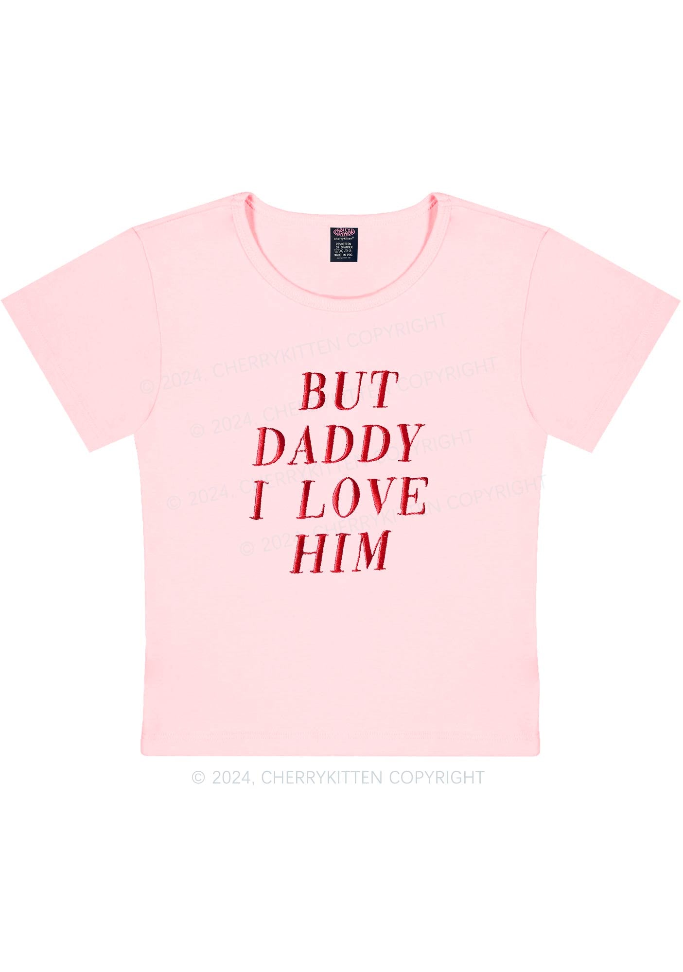 Embroidered Daddy I Love Him Y2K Baby Tee Cherrykitten