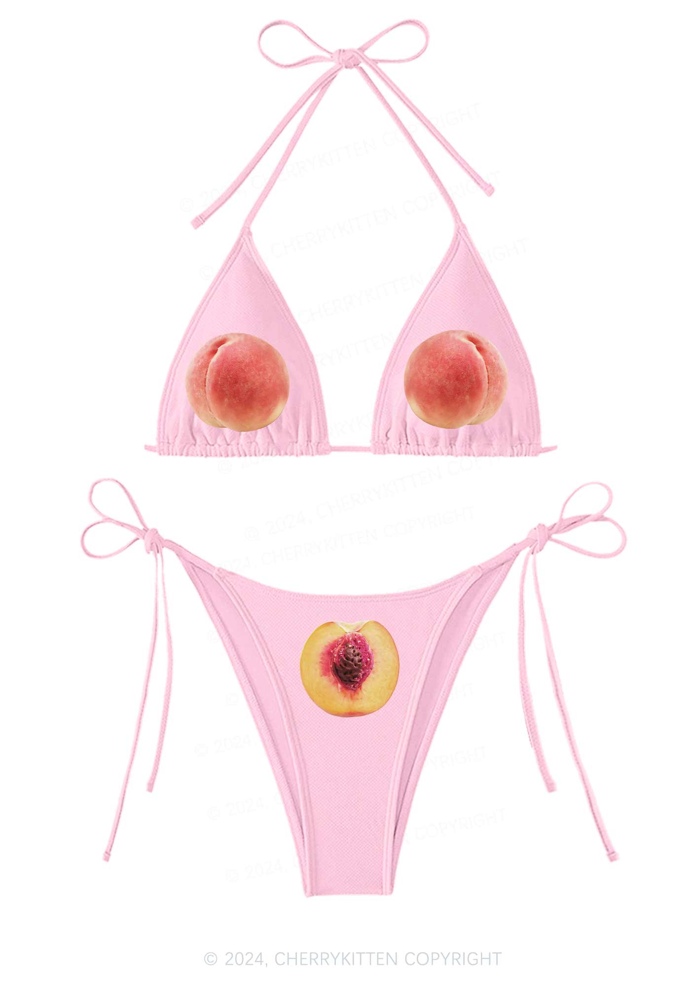 Peach Y2K Halter Triangle Bikini Set Cherrykitten