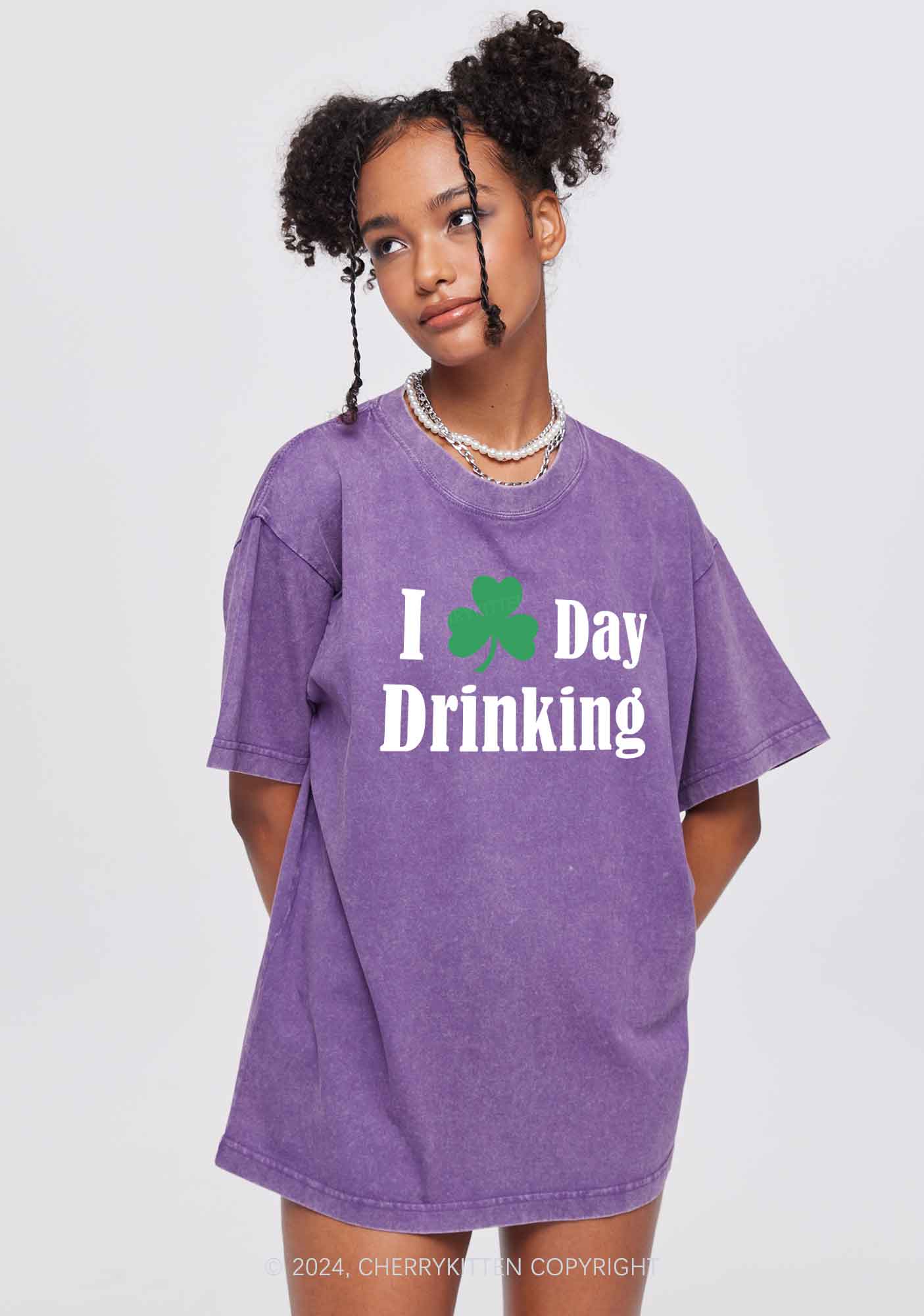 I Love Day Drinking St Patricks Y2K Washed Tee Cherrykitten