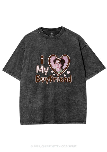 Custom Photo Brown Heart Y2K Valentine's Day Washed Tee Cherrykitten