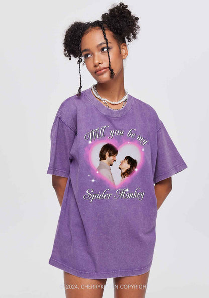 Spider Monkey Custom Photo Y2K Valentine's Day Washed Tee Cherrykitten