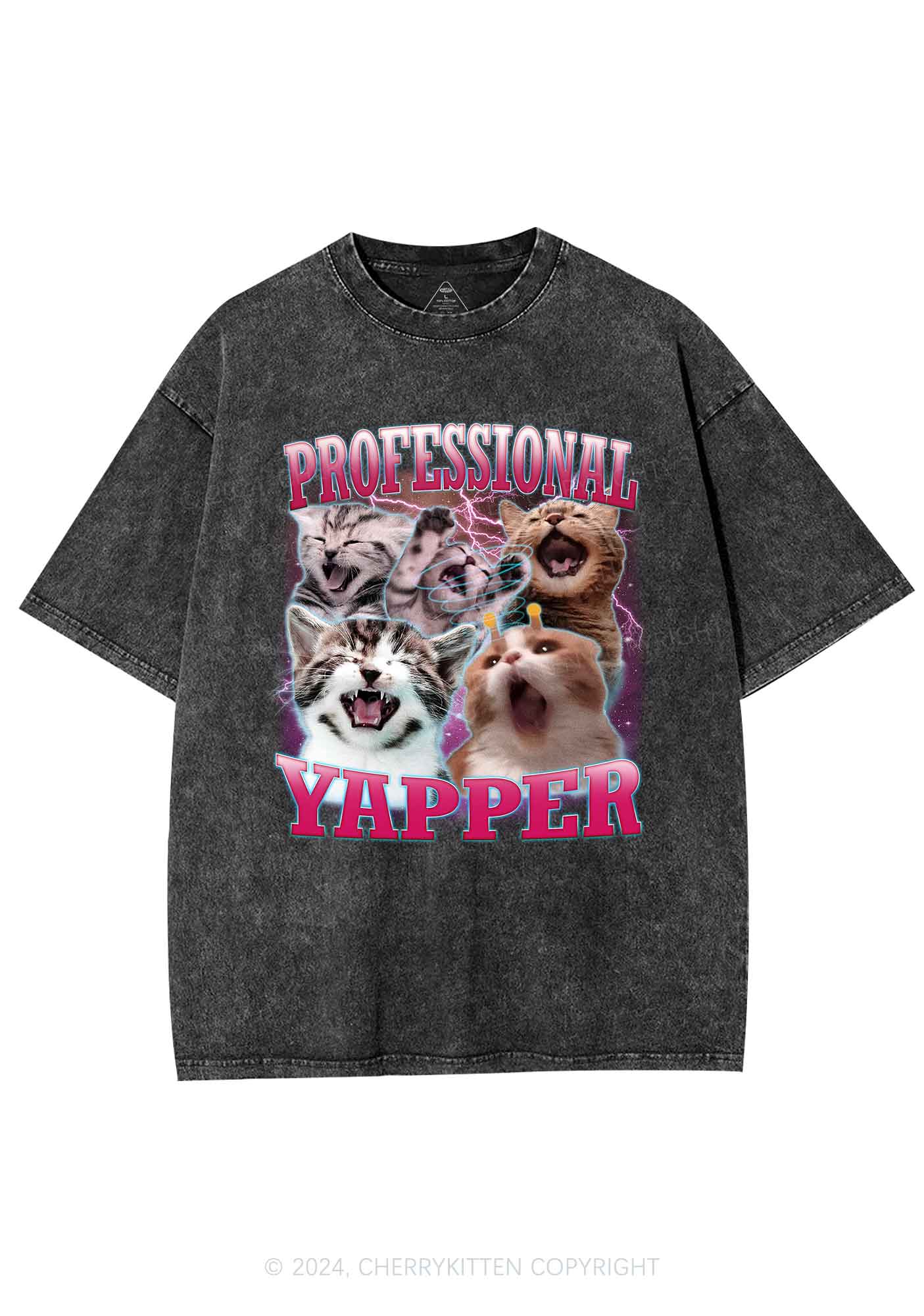 Professional Yapper Cat Y2K Washed Tee Cherrykitten