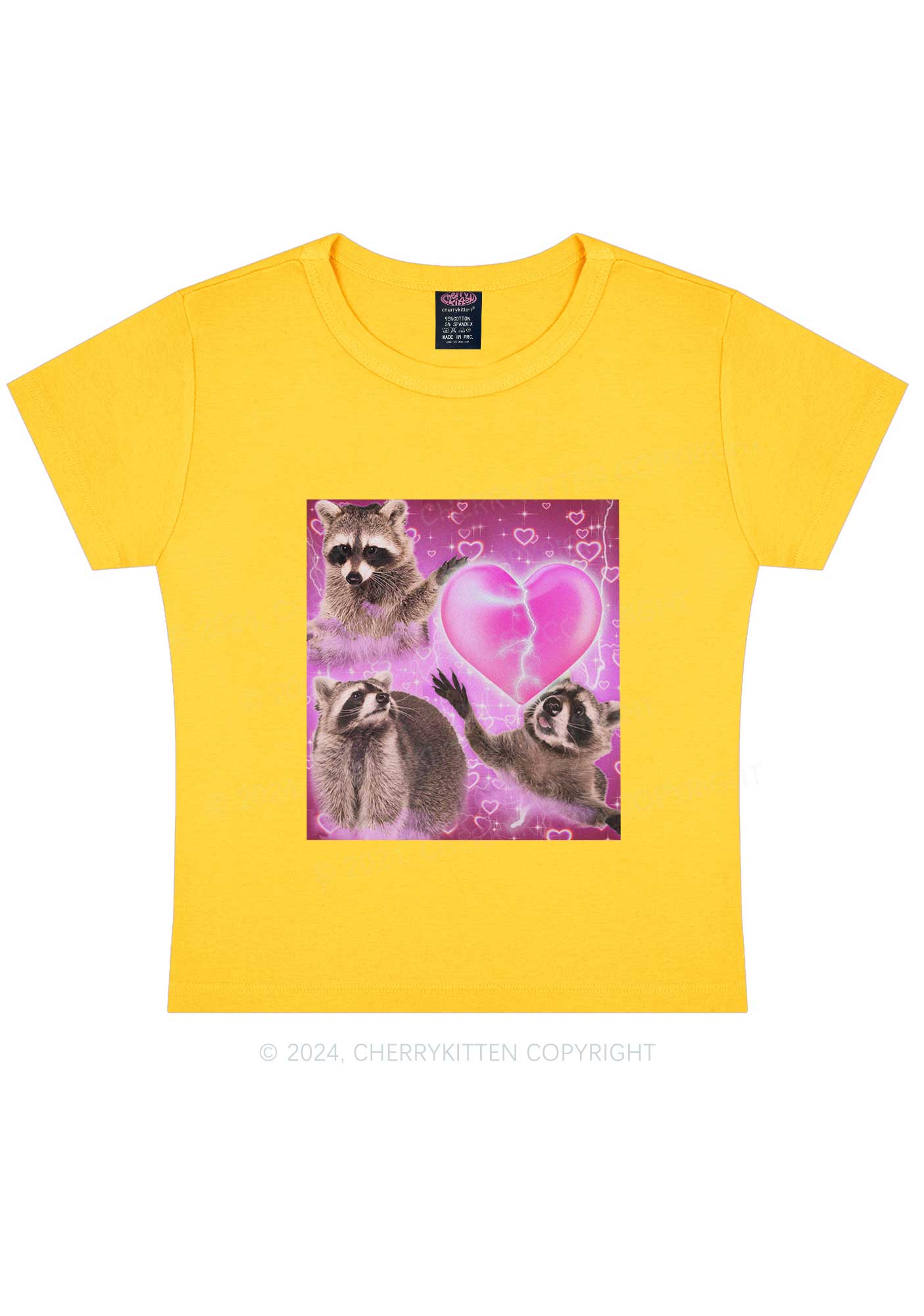 Pink Heart Raccoon Y2K Valentine's Day Baby Tee Cherrykitten