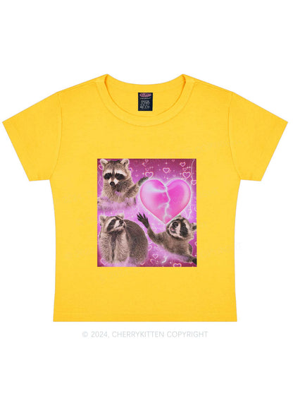 Pink Heart Raccoon Y2K Valentine's Day Baby Tee Cherrykitten