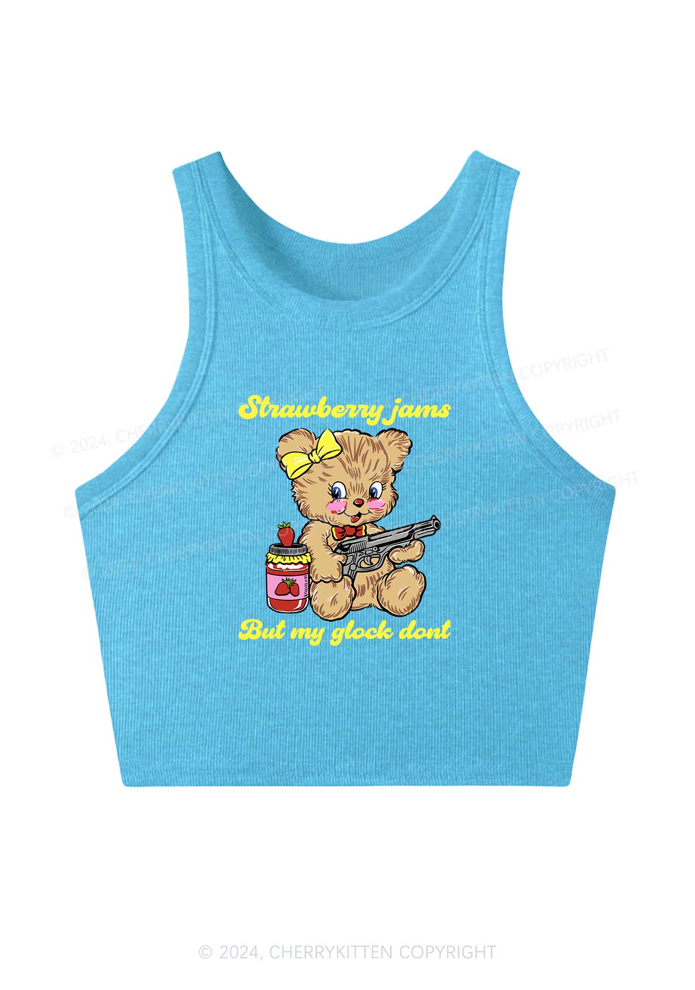 Strawberry Jams Bear Y2K Crop Tank Top Cherrykitten