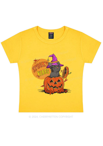 Halloween Spooky Vibes Cat Y2K Baby Tee Cherrykitten