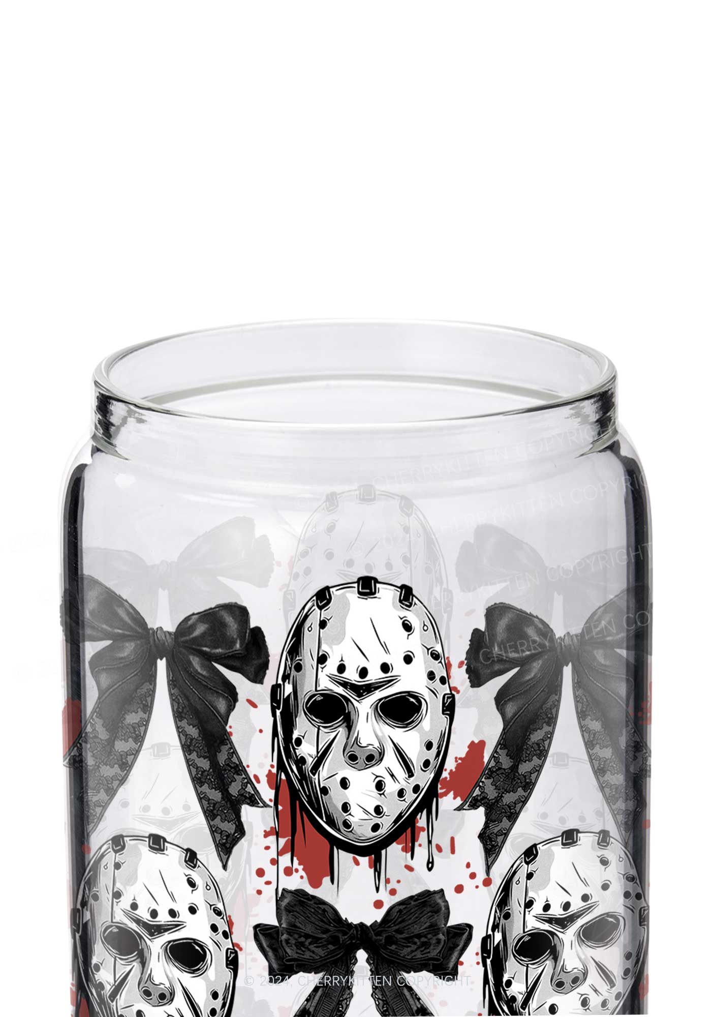 Halloween Mask Bow Y2K Printed Glass Cup Cherrykitten