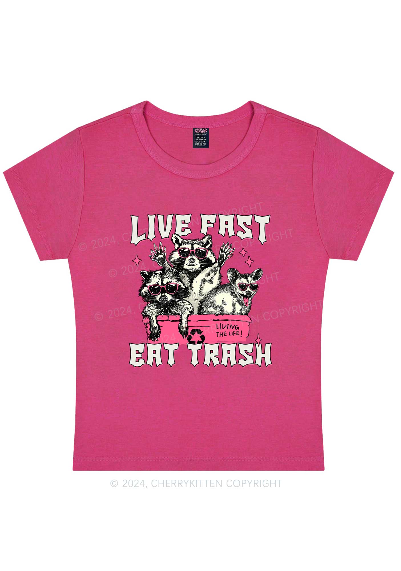 Curvy Live Fast Eat Trash Y2K Baby Tee Cherrykitten