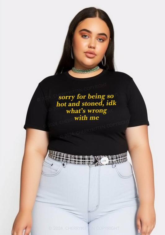 Curvy Sorry For Being Hot And Stoned Y2K Baby Tee Cherrykitten