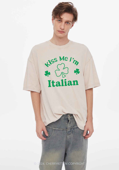 Kiss Me Im Italian St Patricks Y2K Washed Tee Cherrykitten