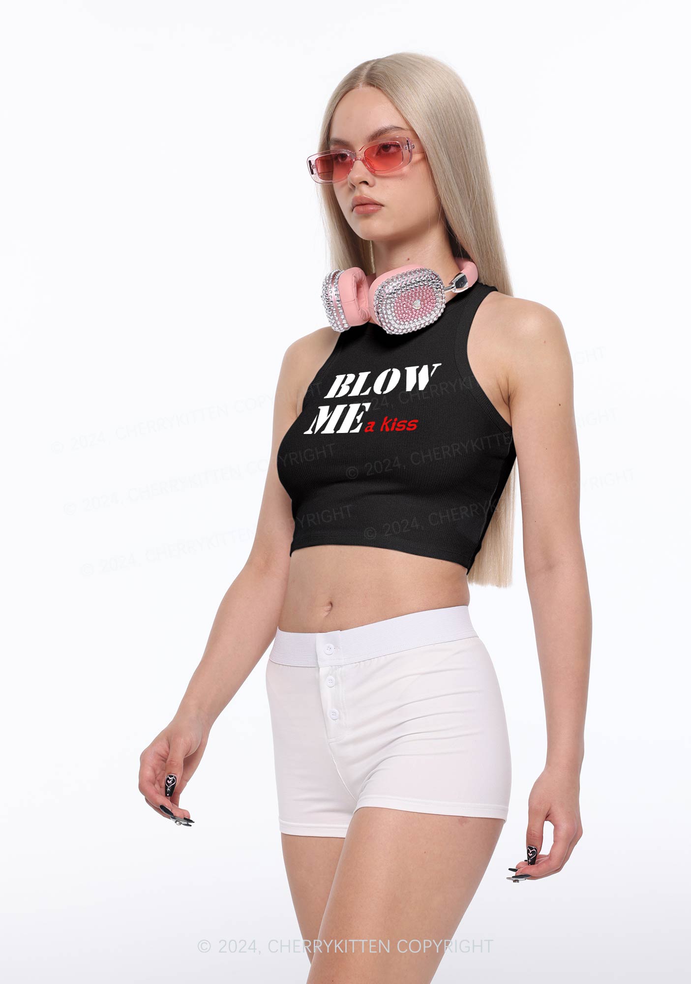 Blow Me A Kiss Y2K Crop Tank Top Cherrykitten