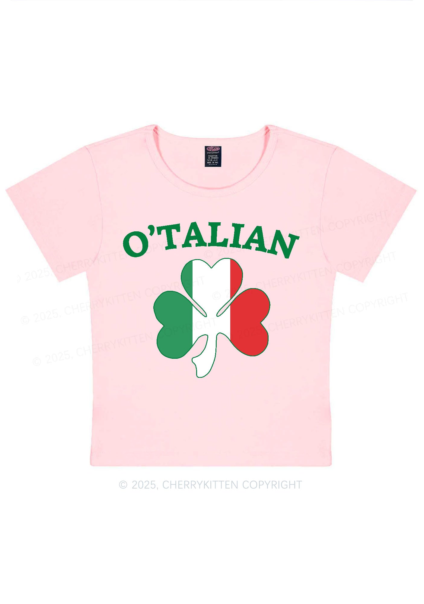 OTalian Shamrock St Patricks Y2K Baby Tee Cherrykitten