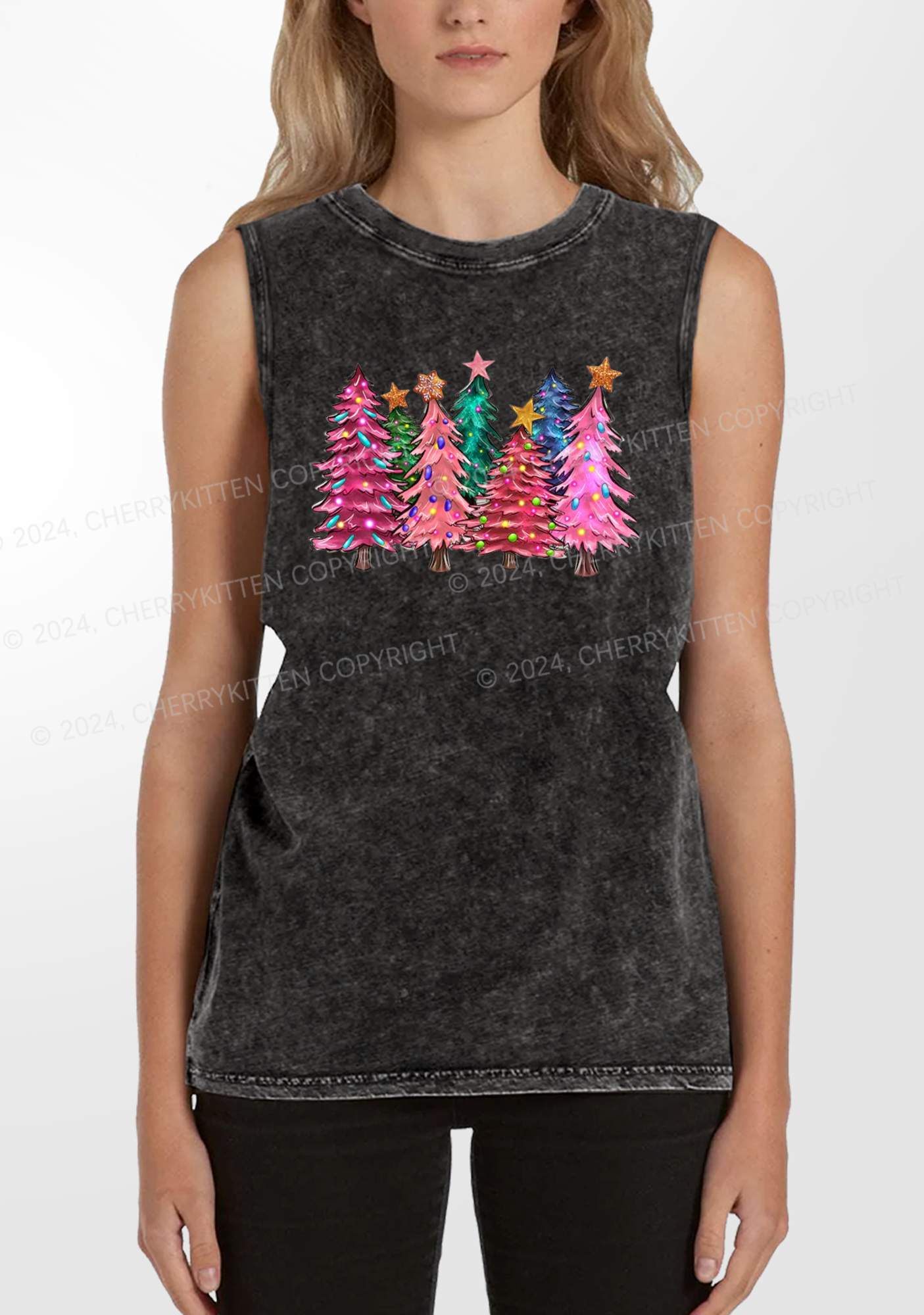 Christmas Pink Tree Y2K Washed Tank Cherrykitten