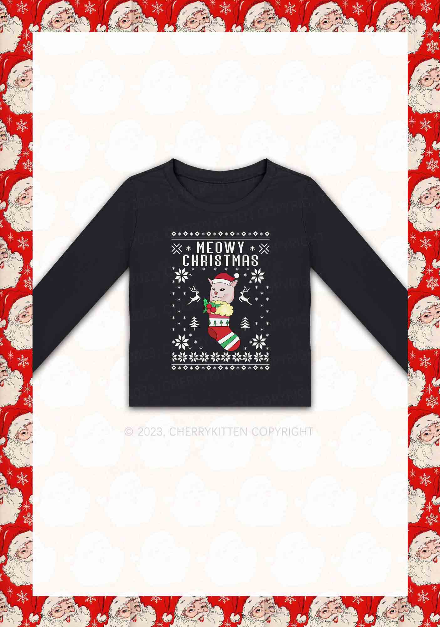 Meowy Christmas Socks Y2K Long Sleeve Crop Top Cherrykitten