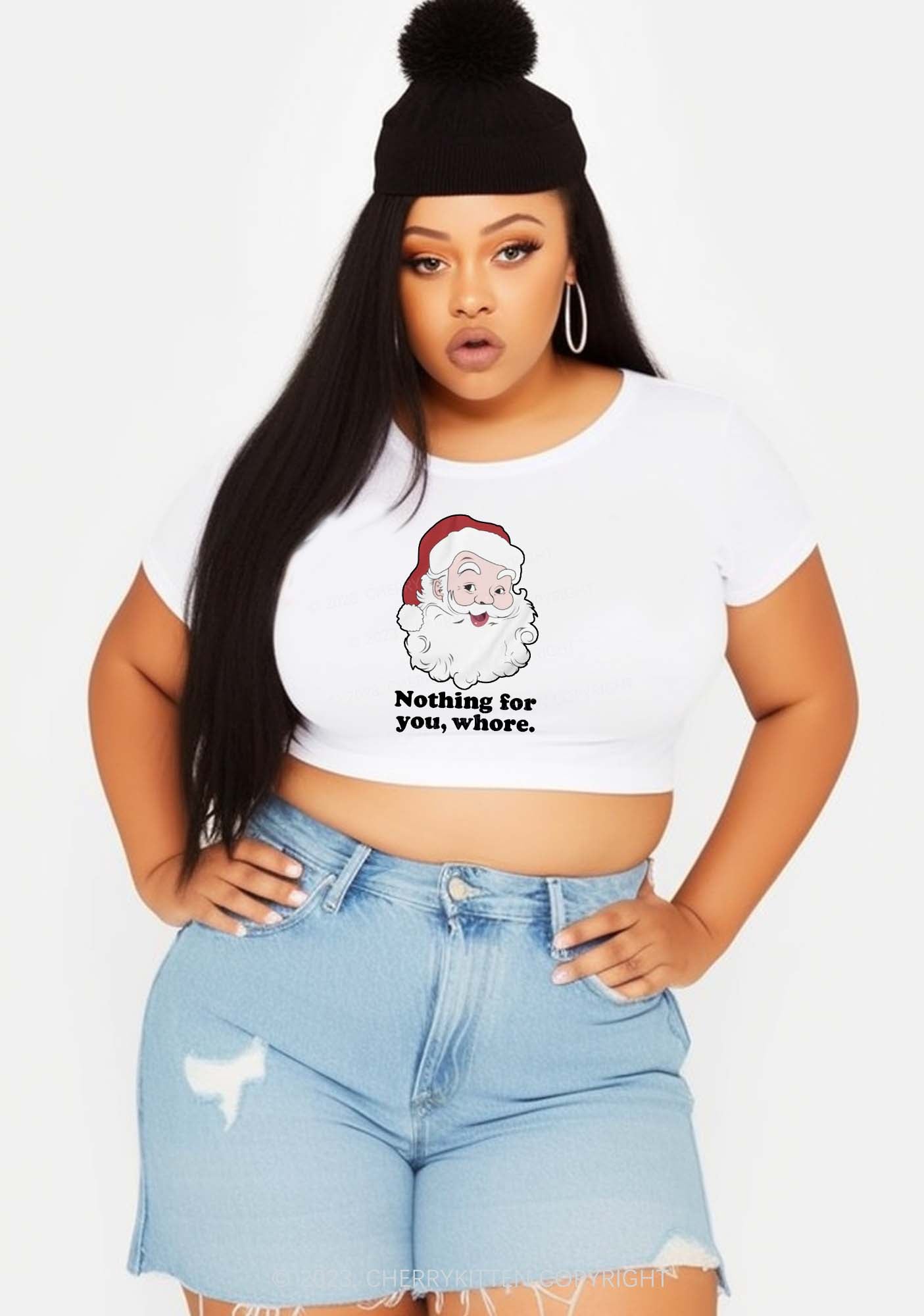 Santa Nothing For You Christmas Y2K Baby Tee Cherrykitten