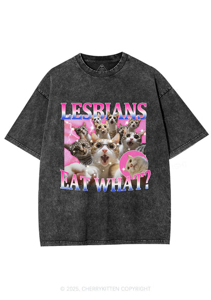 Lesbians Eat What Cat Y2K Washed Tee Cherrykitten