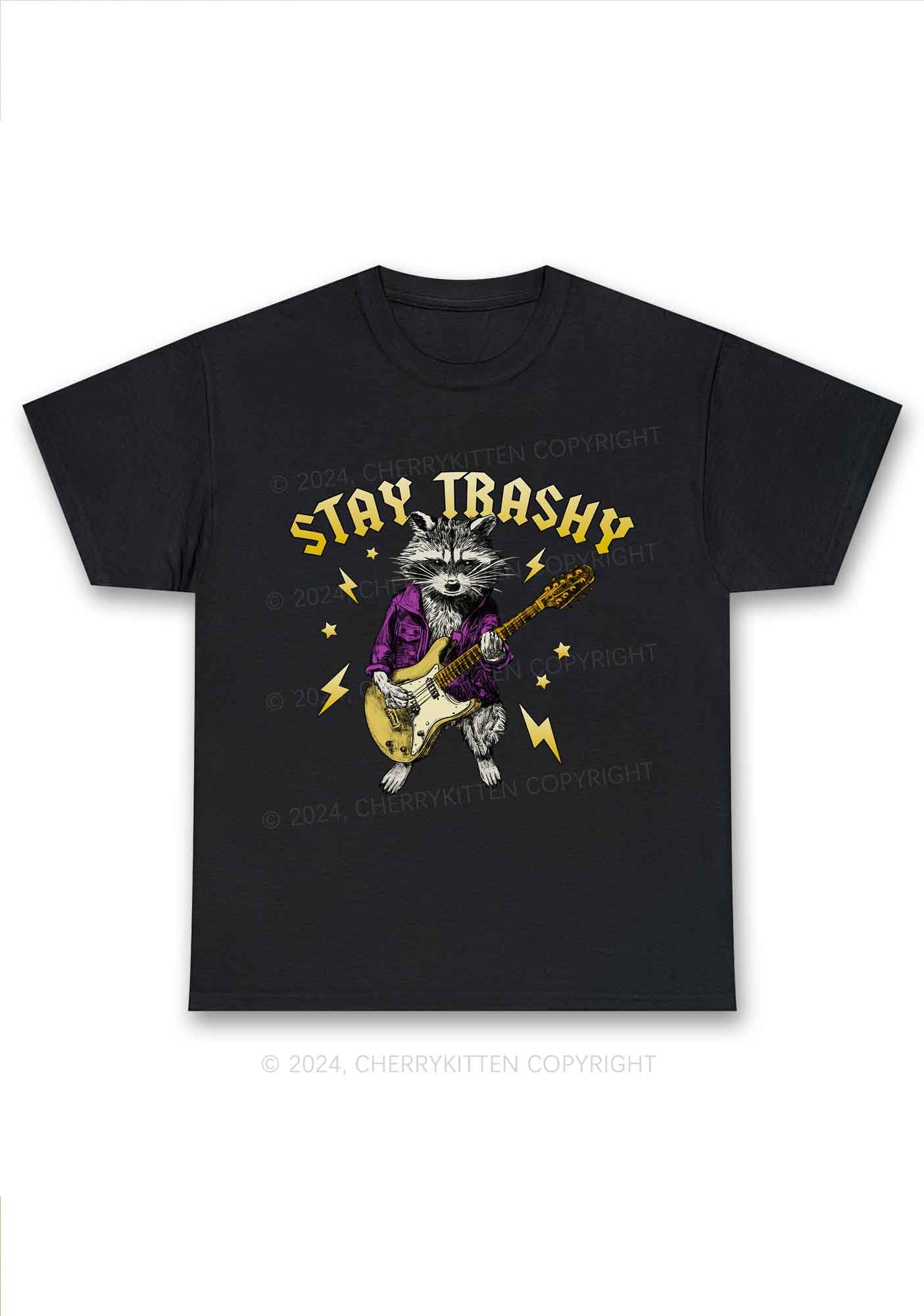 Stay Trashy Guitar Raccoon Y2K Chunky Shirt Cherrykitten