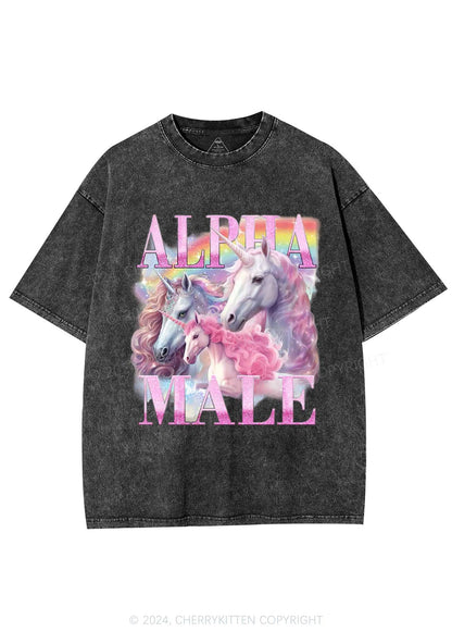 Pink Unicorn Alpha Male Y2K Washed Tee Cherrykitten