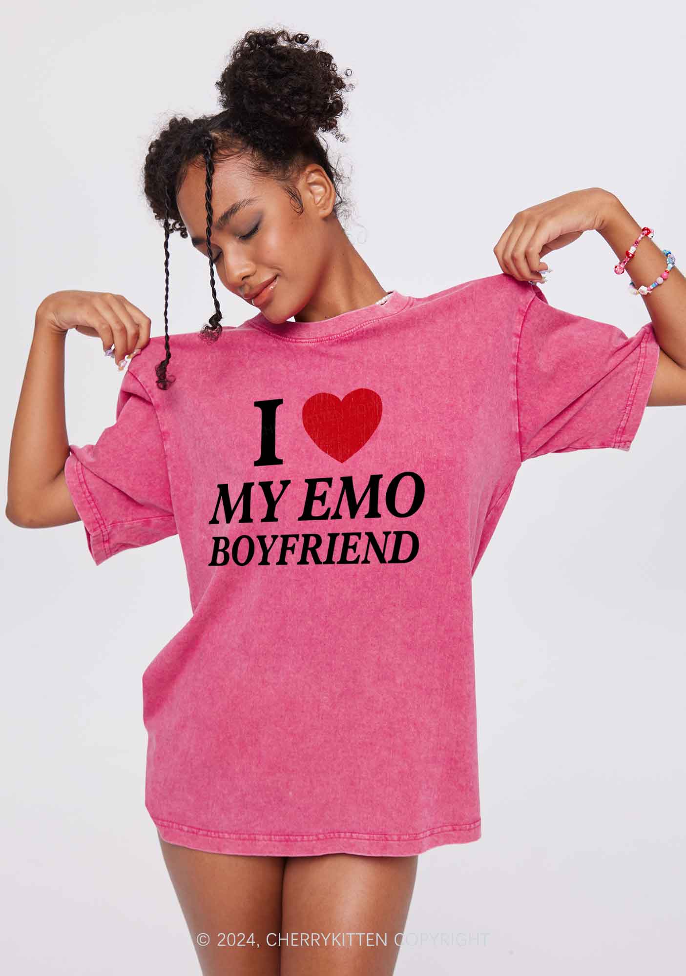 I Love My Emo BF Y2K Valentine's Day Washed Tee Cherrykitten