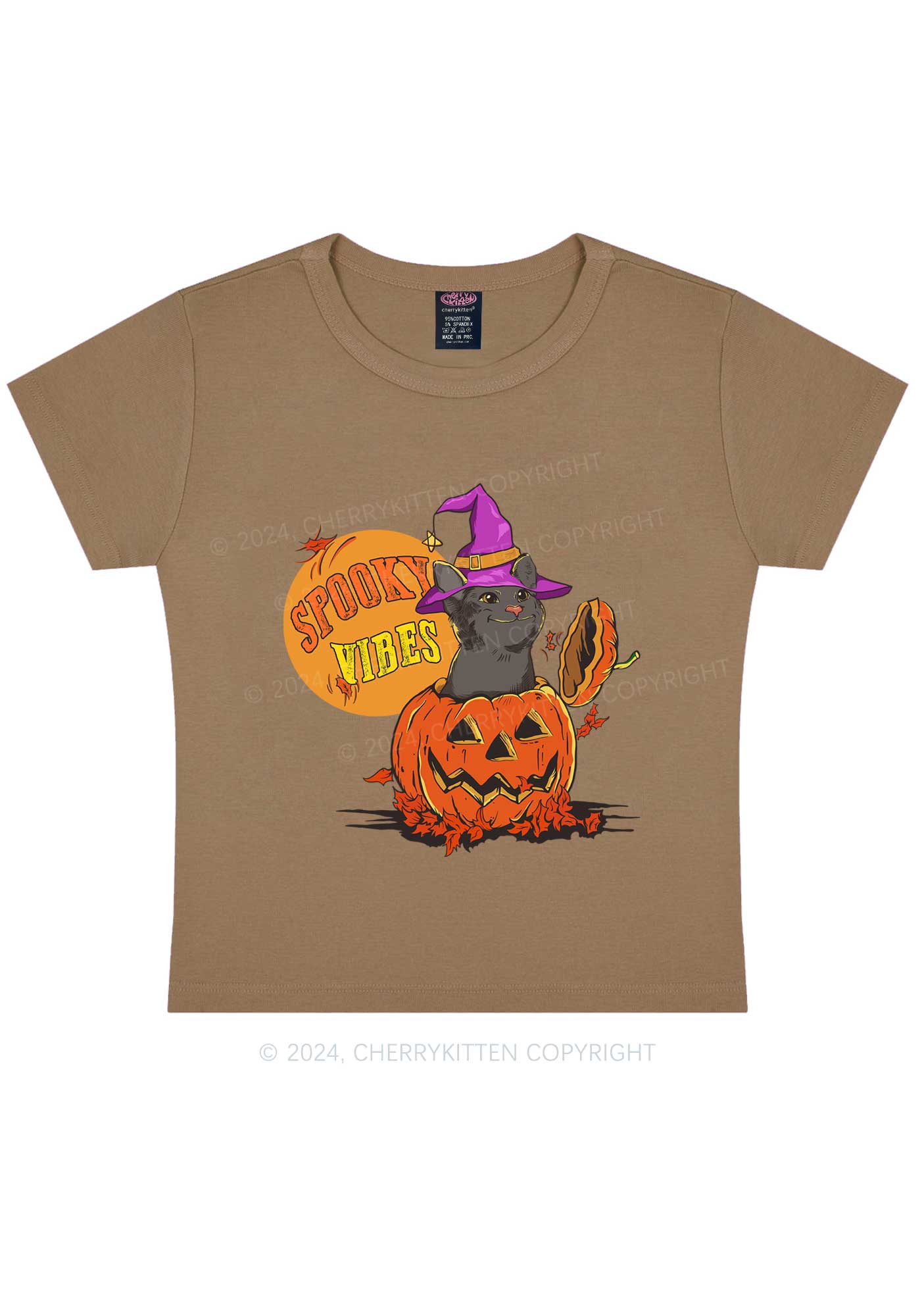 Halloween Spooky Vibes Cat Y2K Baby Tee Cherrykitten