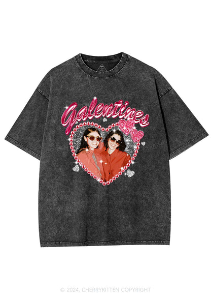 Custom Galentines Photo Y2K Valentine's Day Washed Tee Cherrykitten