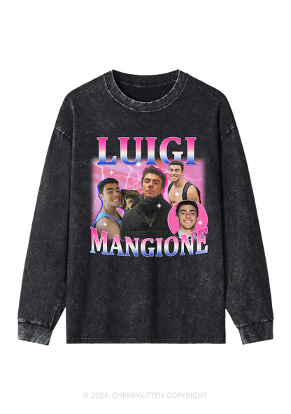 Bluepink Luigi Portrait Y2K Washed Long Sleeves Cherrykitten