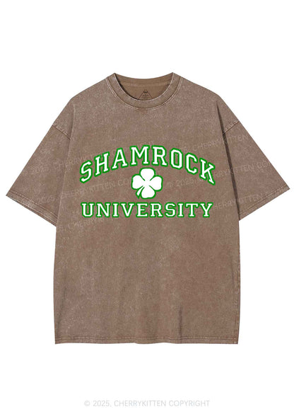 Shamrock University St Patricks Y2K Washed Tee Cherrykitten