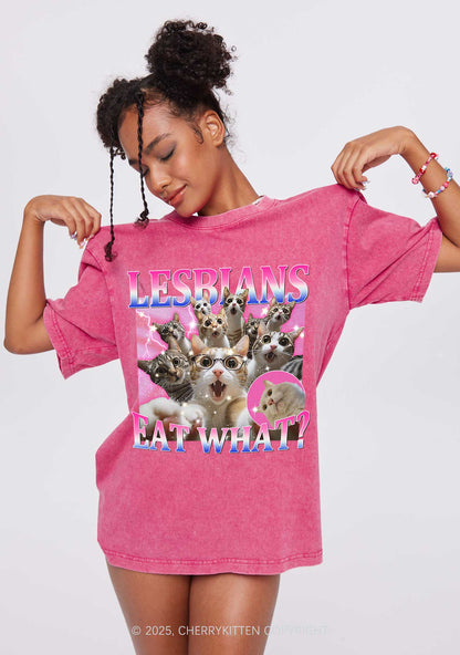 Lesbians Eat What Cat Y2K Washed Tee Cherrykitten