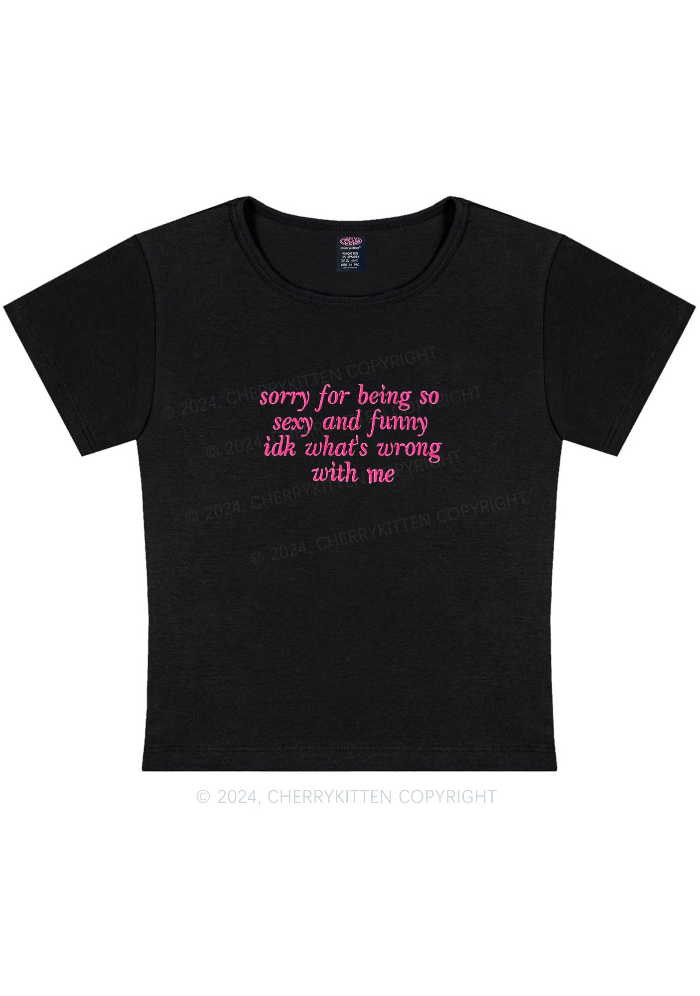 Embroidered Sorry For Being So Funny Y2K Baby Tee Cherrykitten