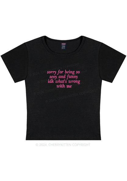 Embroidered Sorry For Being So Funny Y2K Baby Tee Cherrykitten