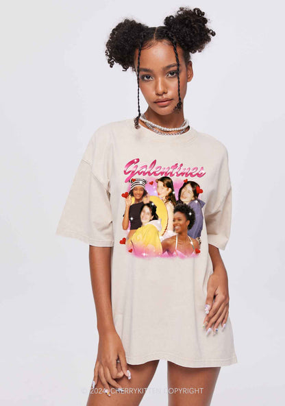 Galentines Custom Portrait Y2K Valentine's Day Washed Tee Cherrykitten