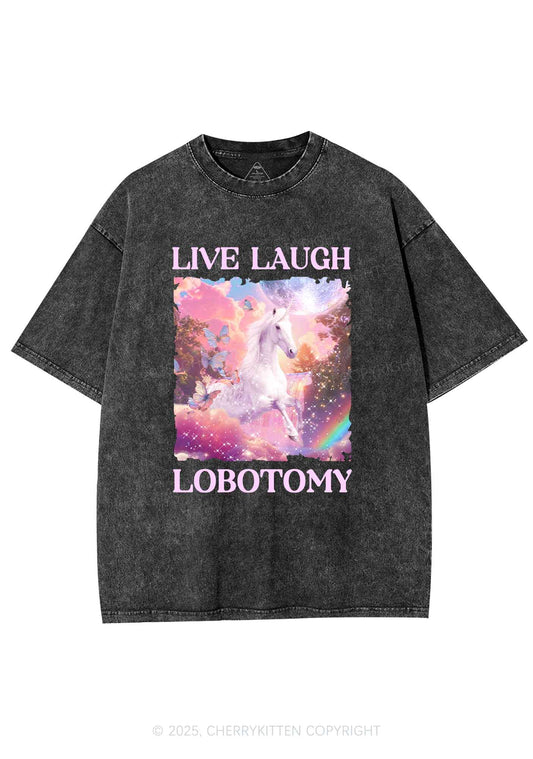 Live Laugh Lobotomy Unicorn Y2K Washed Tee Cherrykitten