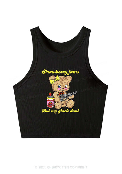 Strawberry Jams Bear Y2K Crop Tank Top Cherrykitten