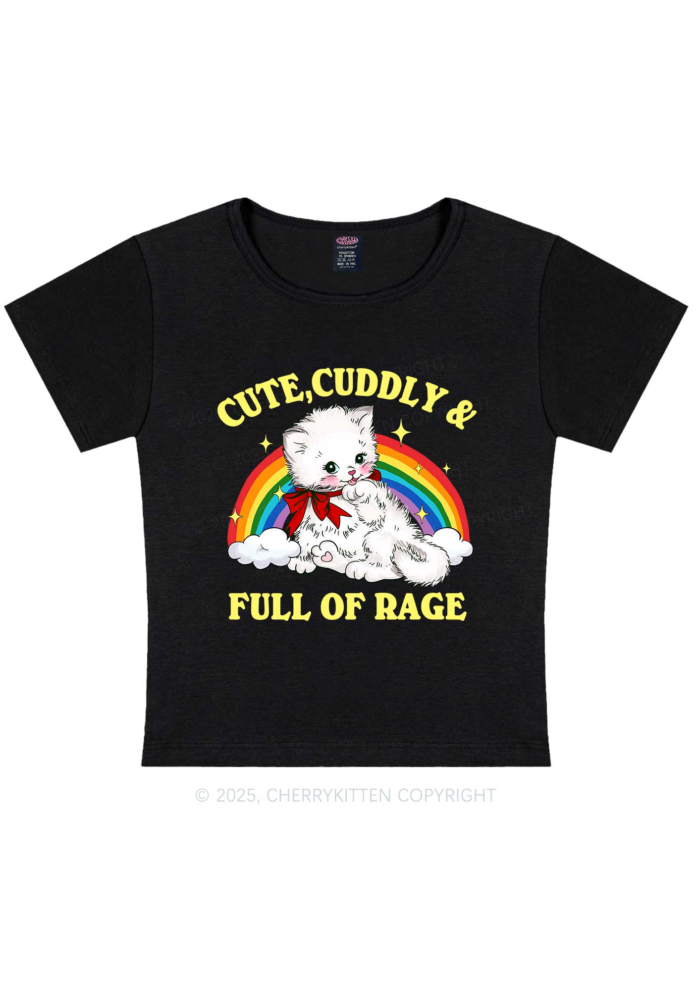 Cuddly Cat Full Of Rage Y2K Baby Tee Cherrykitten