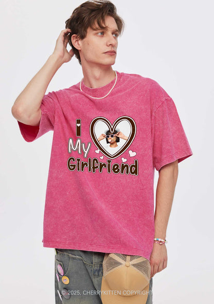 Custom Photo Brown Heart Y2K Valentine's Day Washed Tee Cherrykitten