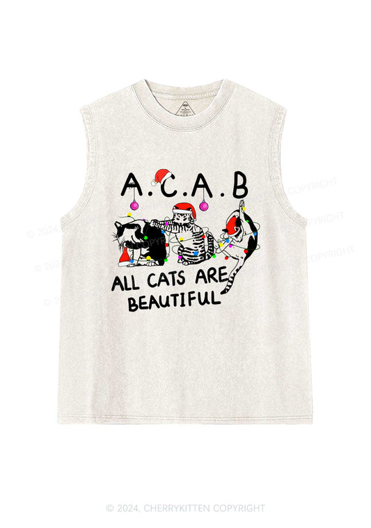 Christmas ACAB Cats Y2K Washed Tank Cherrykitten