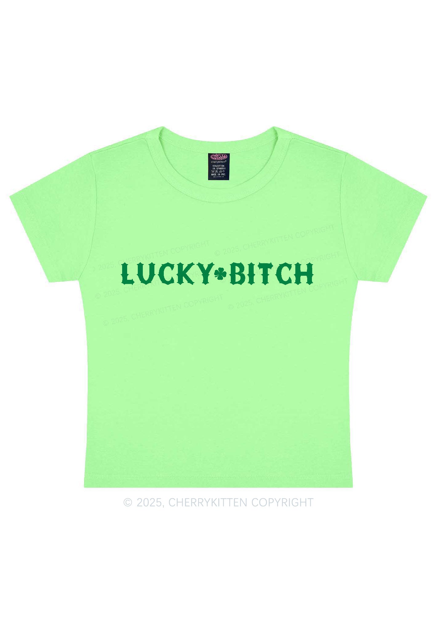 Lucky Bxxch St Patricks Y2K Baby Tee Cherrykitten