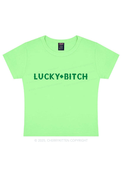 Lucky Bxxch St Patricks Y2K Baby Tee Cherrykitten