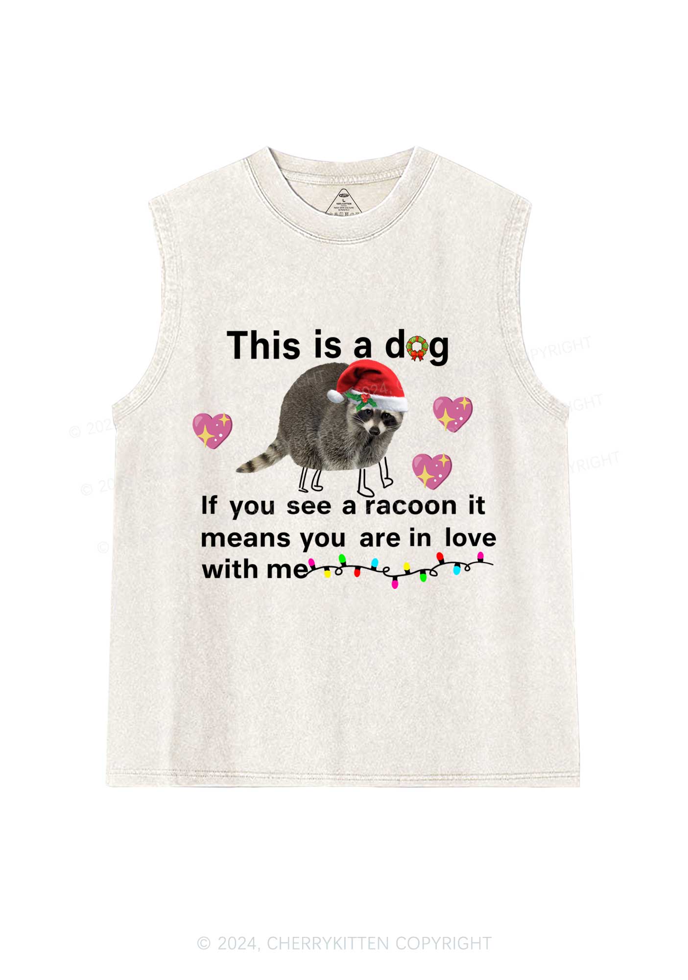 Christmas Dog Racoon Y2K Washed Tank Cherrykitten