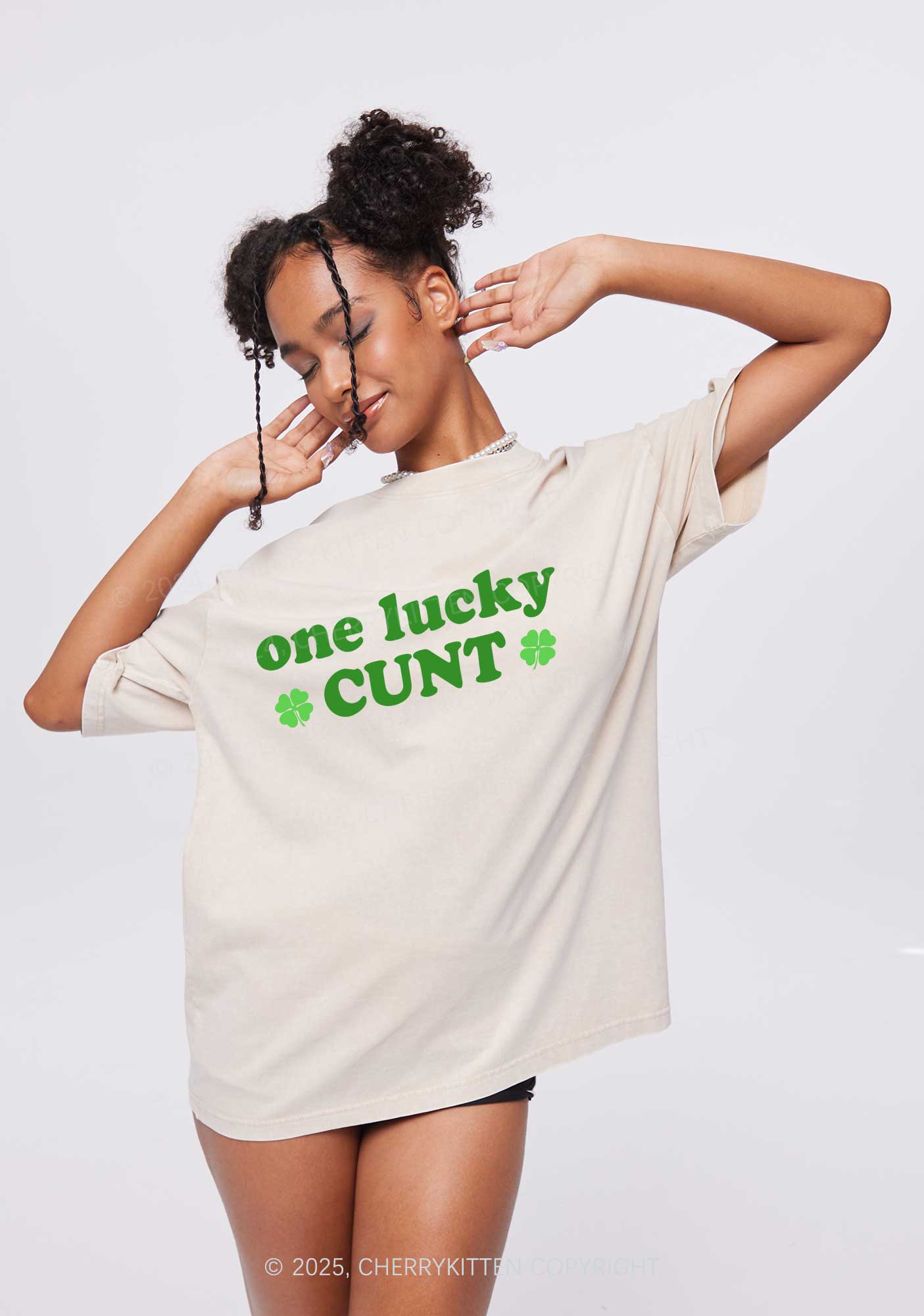 One Lucky Cxxt St Patricks Y2K Washed Tee Cherrykitten