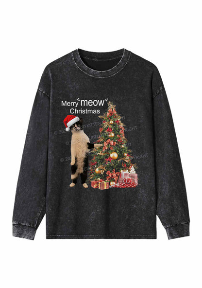 Merry Meow Christmas Y2K Washed Long Sleeves Cherrykitten