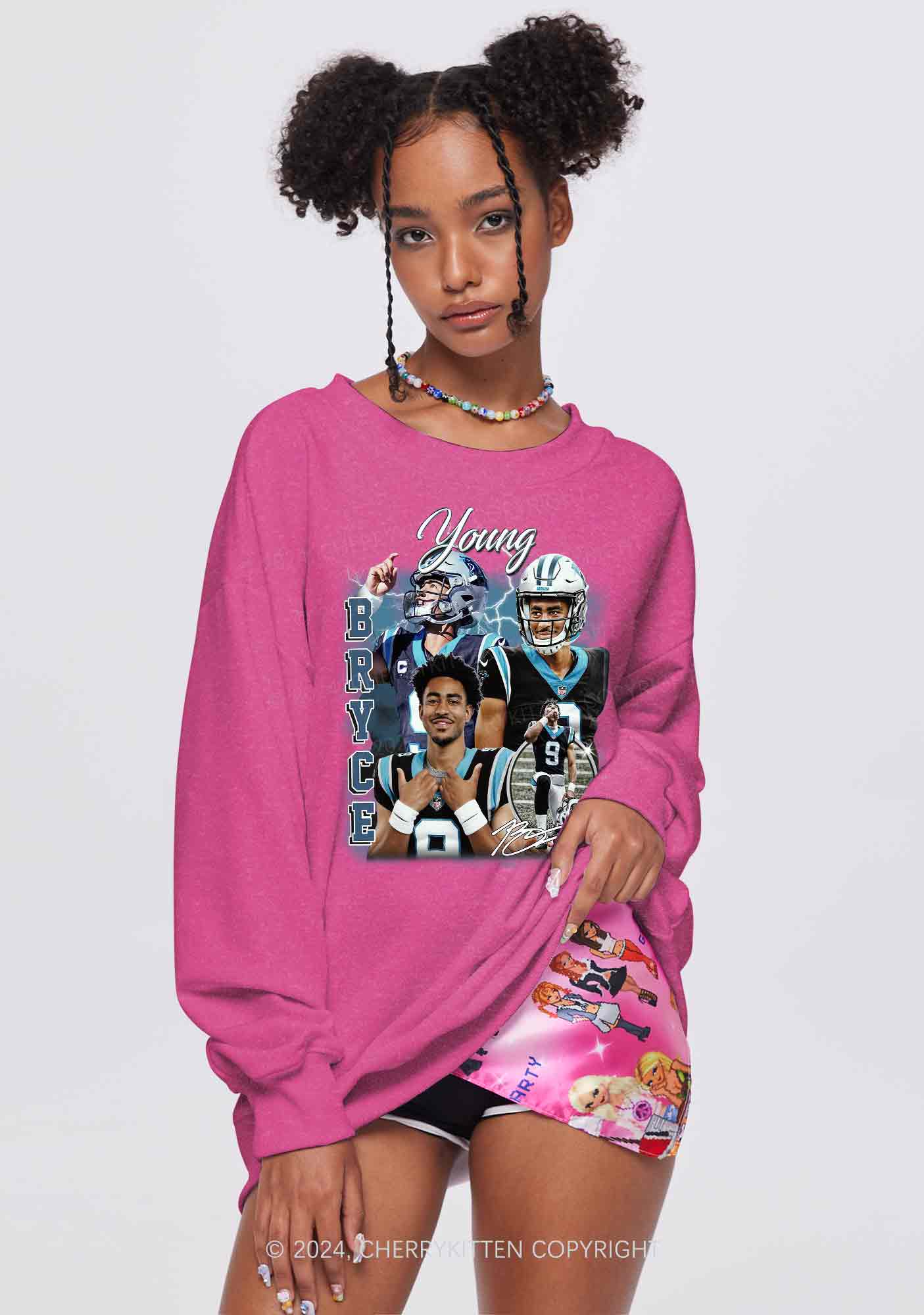 Blue Young Y2K Super Bowl Washed Sweatshirts Cherrykitten