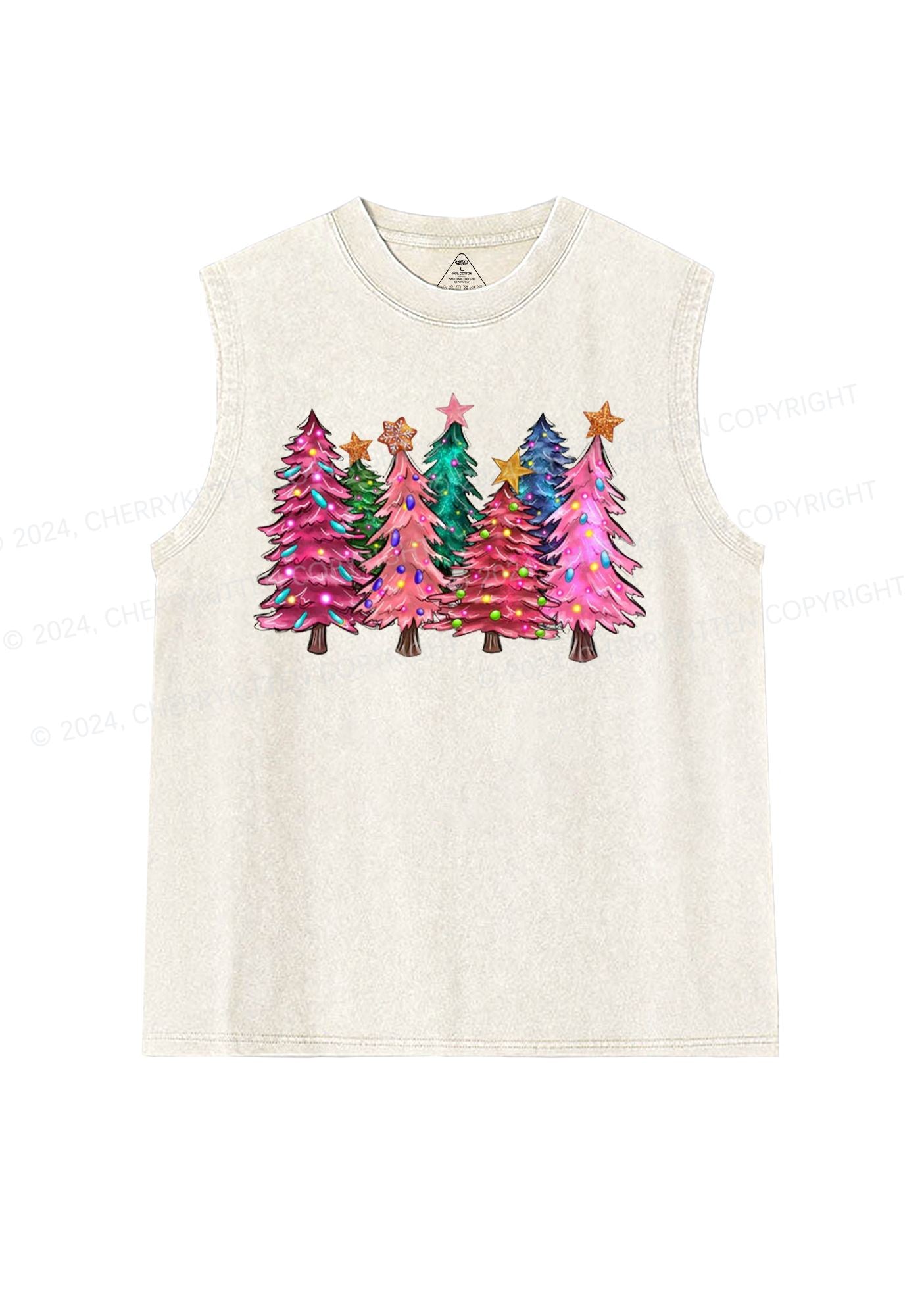 Christmas Pink Tree Y2K Washed Tank Cherrykitten