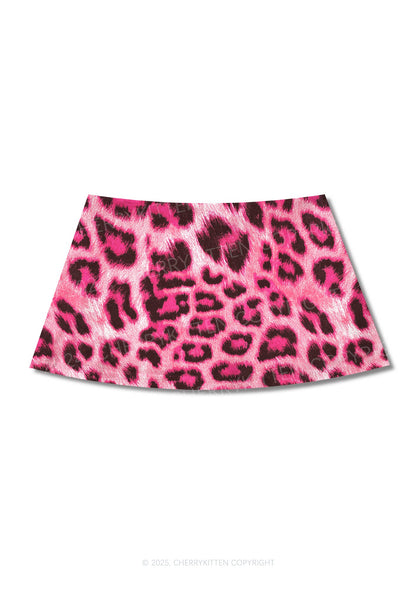 Pink Leopard Y2K Print Mini Skirt Cherrykitten