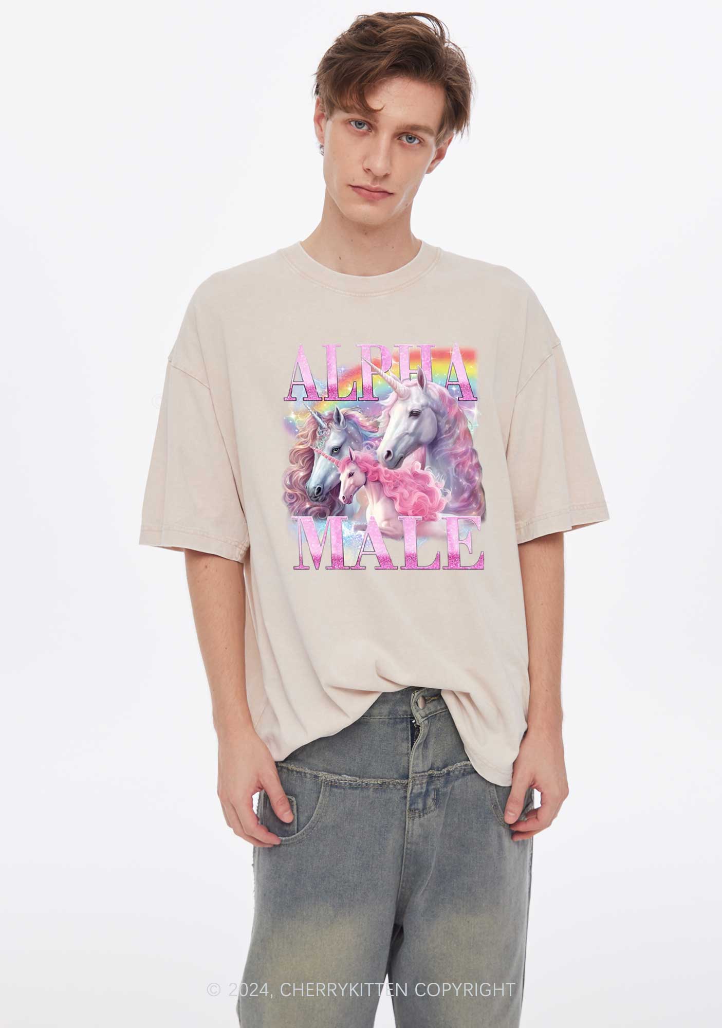 Pink Unicorn Alpha Male Y2K Washed Tee Cherrykitten